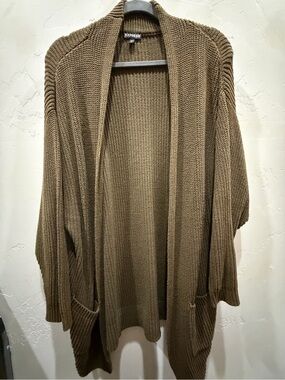 Express Open-Front Chunky Knit Cardigan - Olive Brown